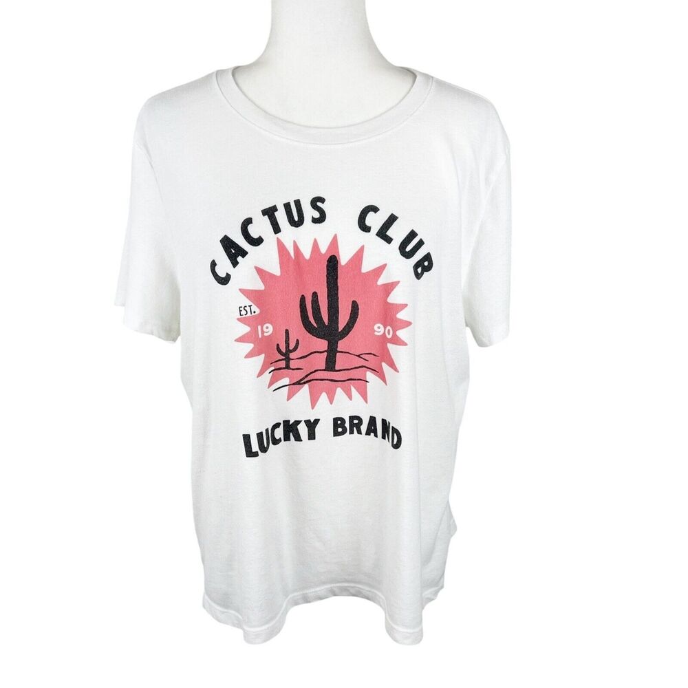 Lucky Brand Shirt Women Extra Large White Short Sleeve Cactus Club Graphic Tee